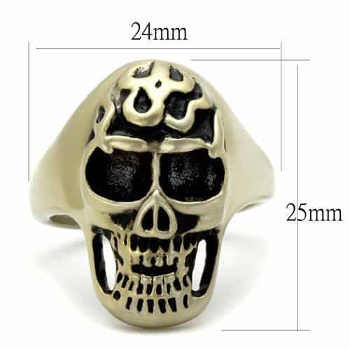 Stainless Steel Antiqued Brass Skull Flame Crown Ring view 2