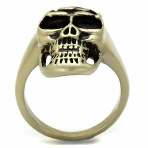 Stainless Steel Antiqued Brass Skull Flame Crown Ring view 7