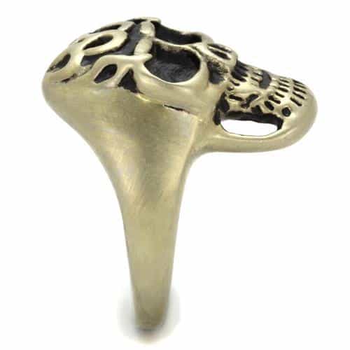 Stainless Steel Antiqued Brass Skull Flame Crown Ring view 8