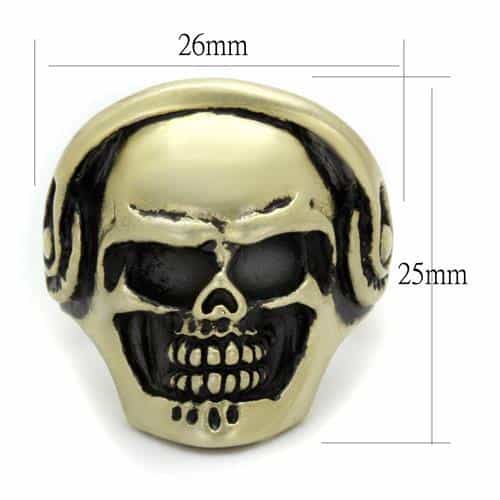 Stainless Steel Antiqued Brass Skull Headphones Aviator Ring view 6