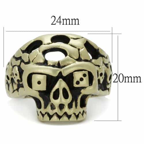 Stainless Steel Antiqued Brass Skull Dice Gambling Ring view 6