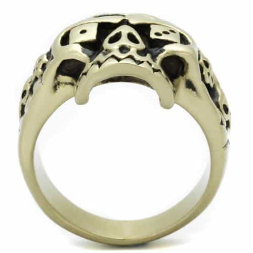 Stainless Steel Antiqued Brass Skull Dice Gambling Ring view 3