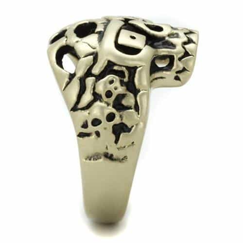Stainless Steel Antiqued Brass Skull Dice Gambling Ring view 4