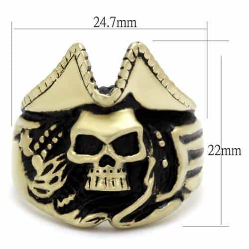 Stainless Steel Antiqued Brass Skull Pirate Hat Ring view 2