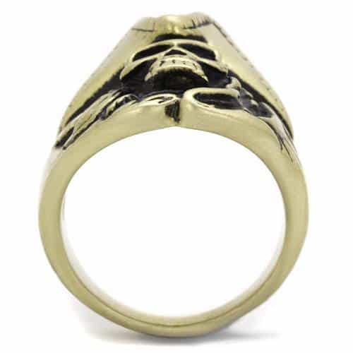 Stainless Steel Antiqued Brass Skull Pirate Hat Ring view 3