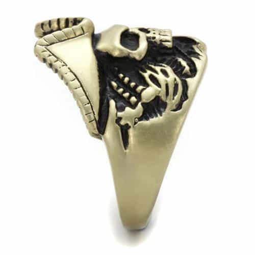 Stainless Steel Antiqued Brass Skull Pirate Hat Ring view 8