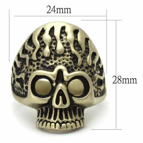 Stainless Steel Antiqued Brass Skull Flame Textured Dome Ring view 6
