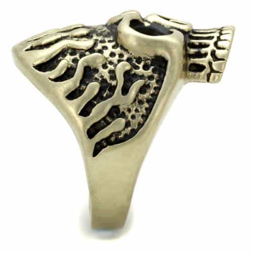 Stainless Steel Antiqued Brass Skull Flame Textured Dome Ring view 4