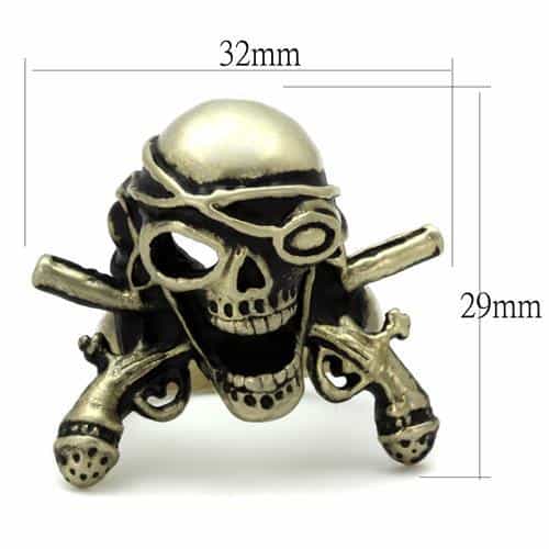 Stainless Steel Antiqued Brass Skull Pirate Swords Ring view 7