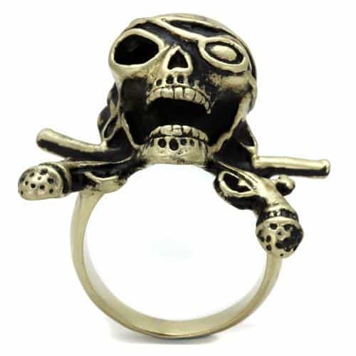 Stainless Steel Antiqued Brass Skull Pirate Swords Ring view 8