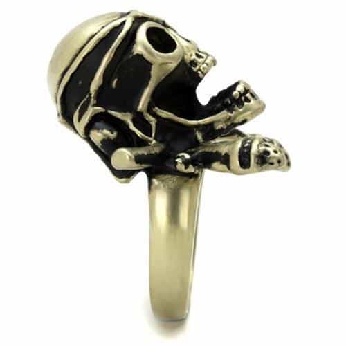 Stainless Steel Antiqued Brass Skull Pirate Swords Ring view 9