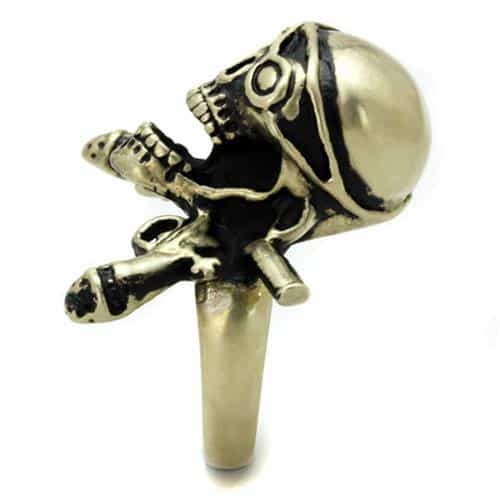 Stainless Steel Antiqued Brass Skull Pirate Swords Ring view 5