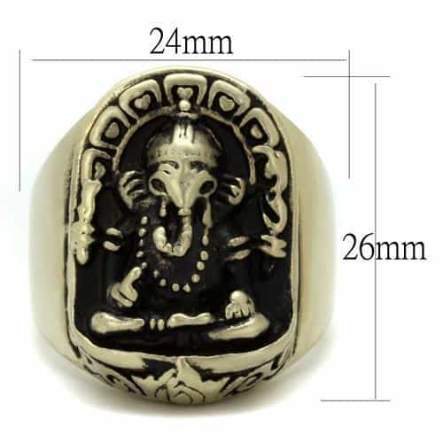 Stainless Steel Antiqued Brass Ganesh Elephant Hindu Ring view 2