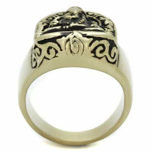 Stainless Steel Antiqued Brass Ganesh Elephant Hindu Ring view 7