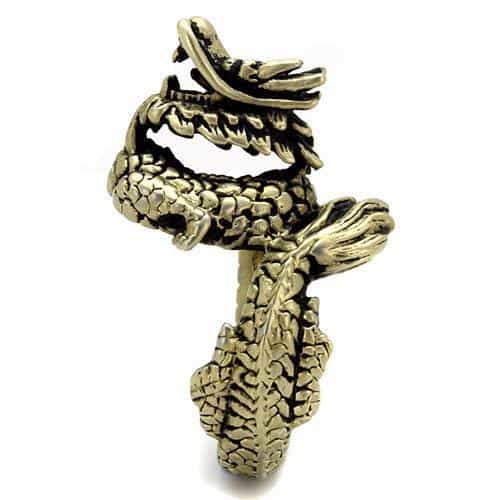 Stainless Steel Antiqued Brass Dragon Coiled Wrap Ring view 12
