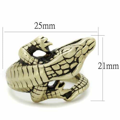 Stainless Steel Antiqued Brass Alligator Crocodile Wrap Ring view 6