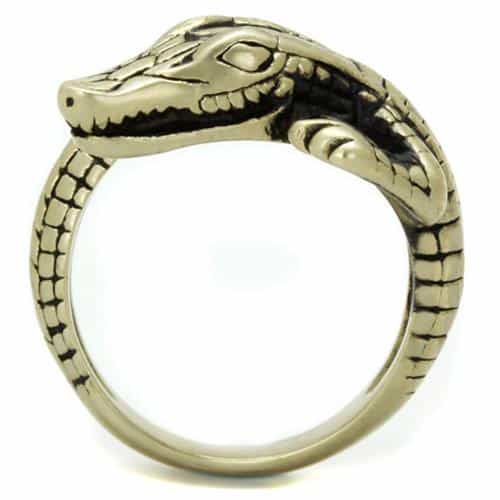 Stainless Steel Antiqued Brass Alligator Crocodile Wrap Ring view 7