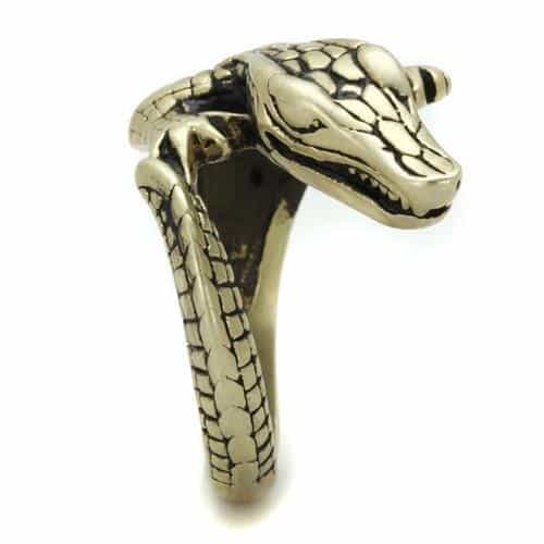 Stainless Steel Antiqued Brass Alligator Crocodile Wrap Ring view 8