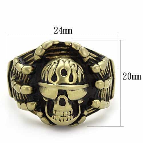 Stainless Steel Antiqued Brass Skull Pirate Crown Crossbones Ring view 6