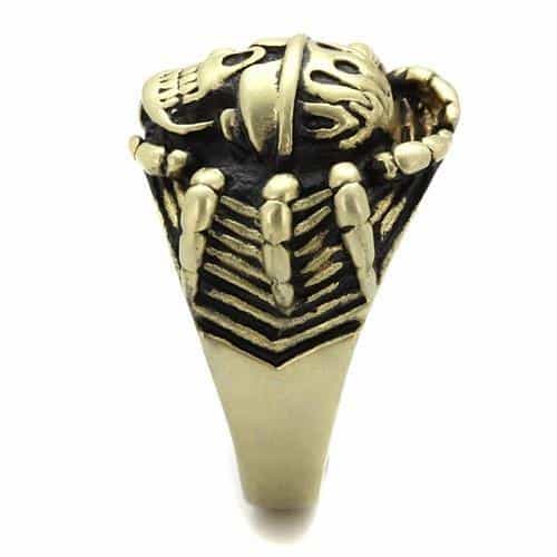 Stainless Steel Antiqued Brass Skull Pirate Crown Crossbones Ring view 8