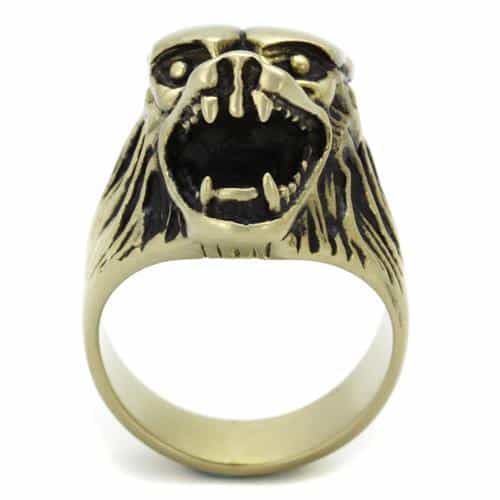 Stainless Steel Antiqued Brass Eagle Screaming Ring view 3