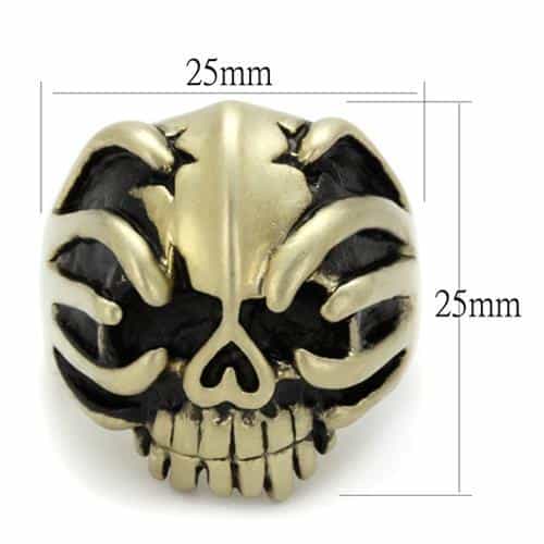 Stainless Steel Antiqued Brass Skull Flame Grinning Ring view 6