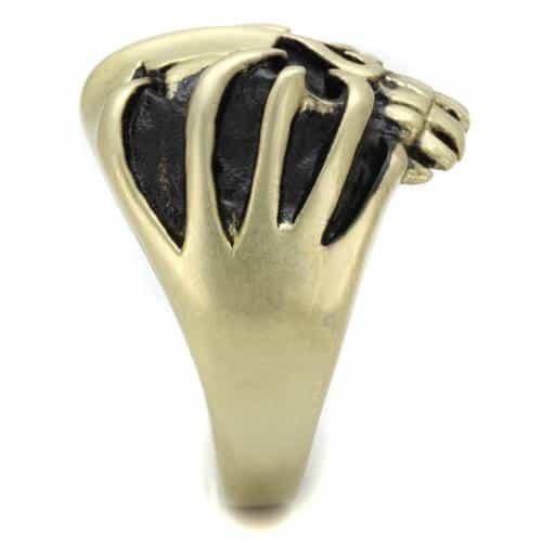 Stainless Steel Antiqued Brass Skull Flame Grinning Ring view 8