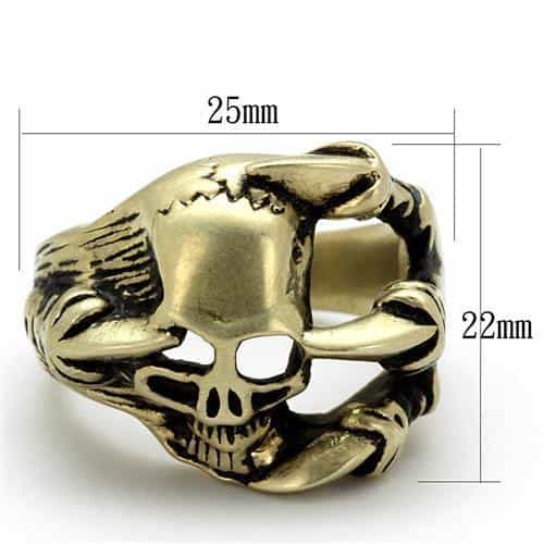 Stainless Steel Antiqued Brass Skull Axe Weapon Ring view 8