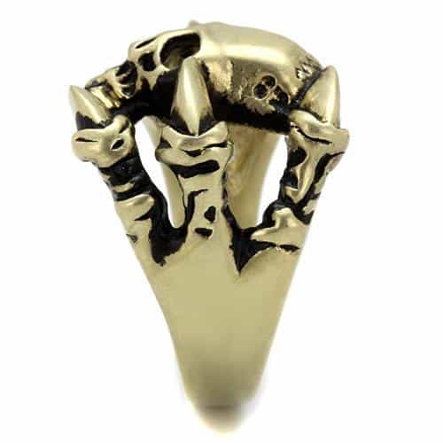 Stainless Steel Antiqued Brass Skull Axe Weapon Ring view 5
