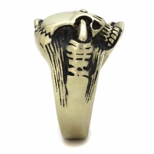 Stainless Steel Antiqued Brass Skull Axe Weapon Ring view 6