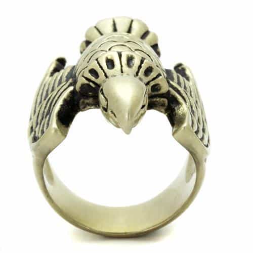 Stainless Steel Antiqued Brass Eagle Spread Wings Ring view 3