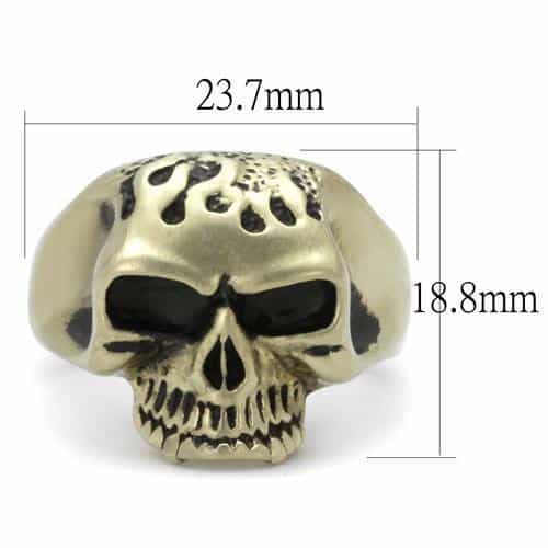 Stainless Steel Antiqued Brass Skull Smooth Dome Ring view 6