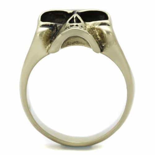 Stainless Steel Antiqued Brass Skull Smooth Dome Ring view 7