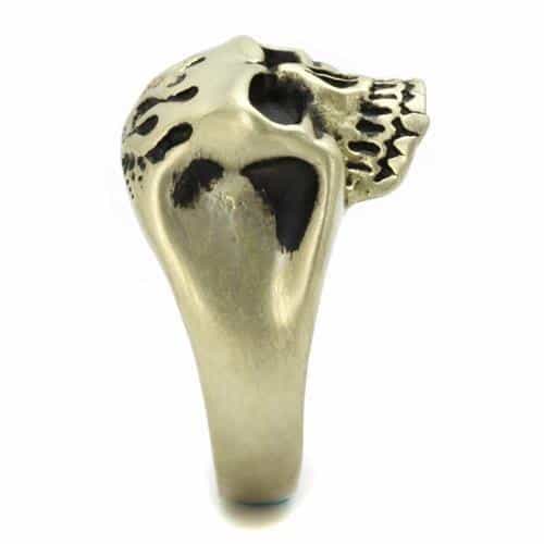 Stainless Steel Antiqued Brass Skull Smooth Dome Ring view 4