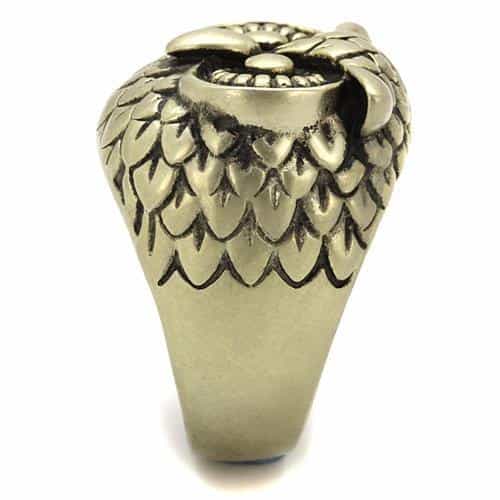 Stainless Steel Antiqued Brass Owl Feathered Dome Ring view 8