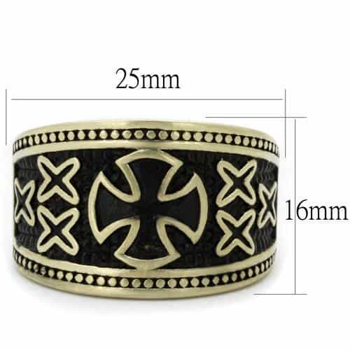 Stainless Steel Antiqued Brass Iron Cross Star Wide Ring view 2