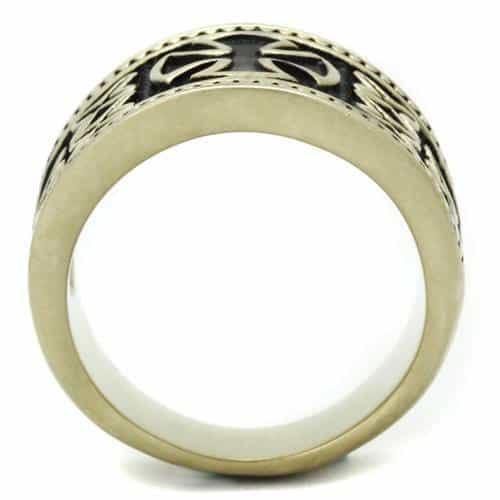 Stainless Steel Antiqued Brass Iron Cross Star Wide Ring view 7
