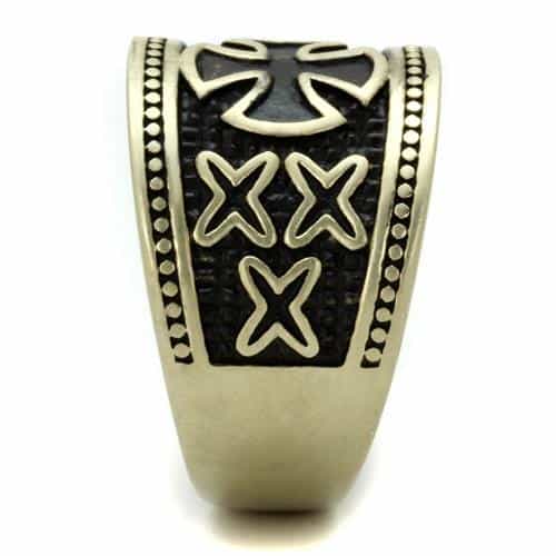 Stainless Steel Antiqued Brass Iron Cross Star Wide Ring view 8