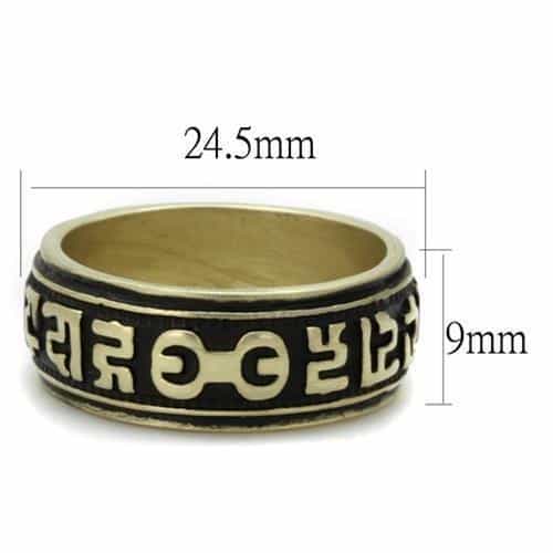 Stainless Steel Antiqued Brass Sanskrit Om Text Ring view 2