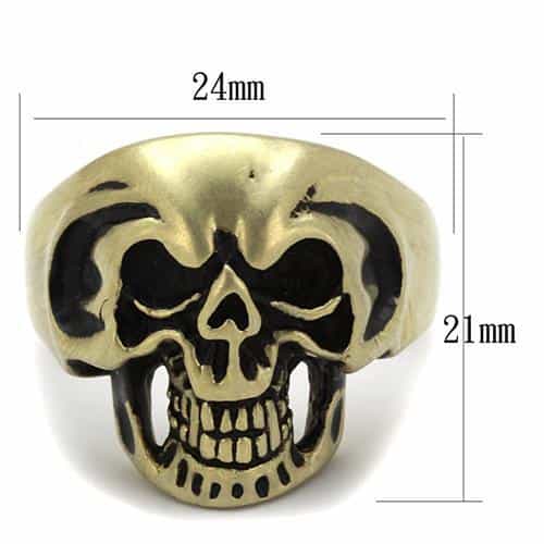 Stainless Steel Antiqued Brass Skull Grinning Large Ring view 6