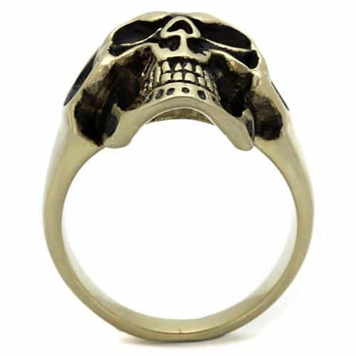 Stainless Steel Antiqued Brass Skull Grinning Large Ring view 7