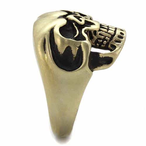 Stainless Steel Antiqued Brass Skull Grinning Large Ring view 8