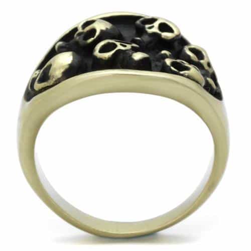 Stainless Steel Antiqued Brass Multi Skull Pile Dome Ring view 3
