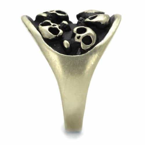 Stainless Steel Antiqued Brass Multi Skull Pile Dome Ring view 4
