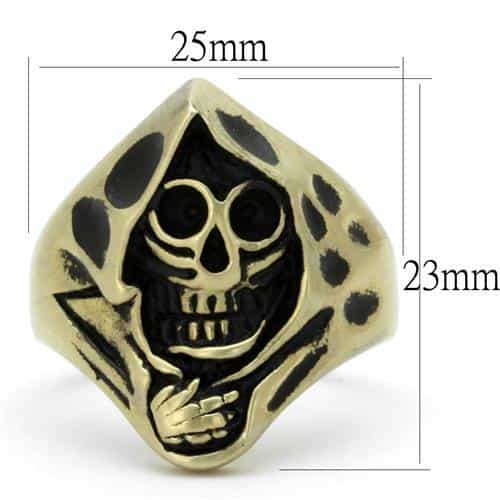Stainless Steel Antiqued Brass Skull Grim Reaper Scythe Ring view 7