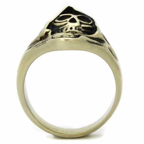 Stainless Steel Antiqued Brass Skull Grim Reaper Scythe Ring view 3