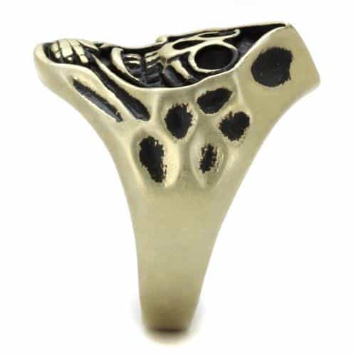 Stainless Steel Antiqued Brass Skull Grim Reaper Scythe Ring view 9