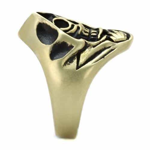 Stainless Steel Antiqued Brass Skull Grim Reaper Scythe Ring view 10