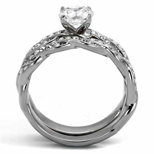 Stainless Steel CZ Round Solitaire Twisted Infinity Bridal Ring view 3