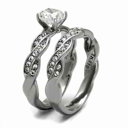 Stainless Steel CZ Round Solitaire Twisted Infinity Bridal Ring view 8